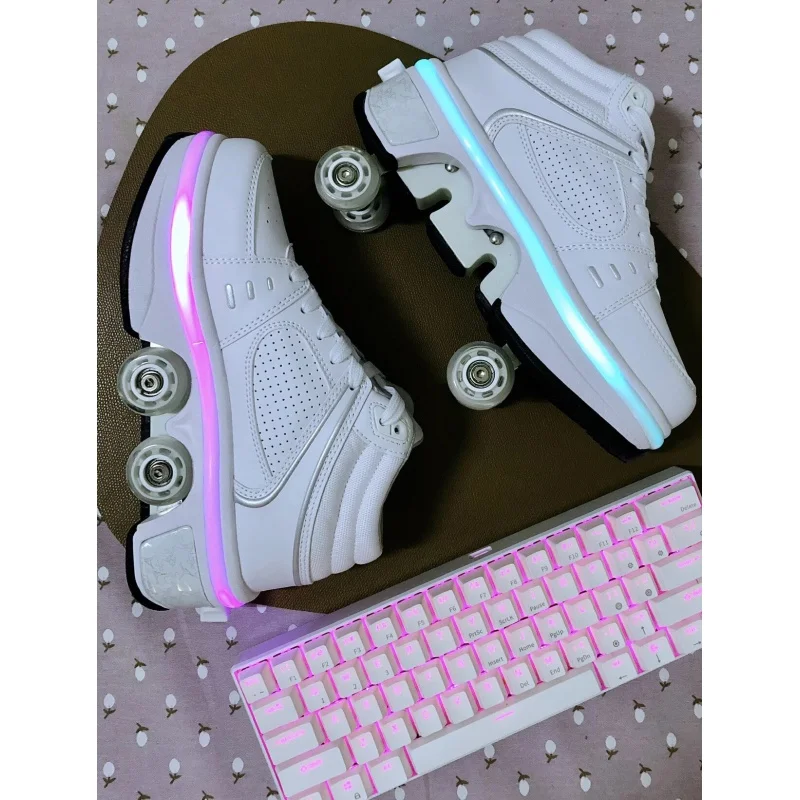 Roller Skates Dual Purpose Deformation Shoes Double Row Runaway Roller Skates Atmosphere Light Four Wheel Runaway Shoes