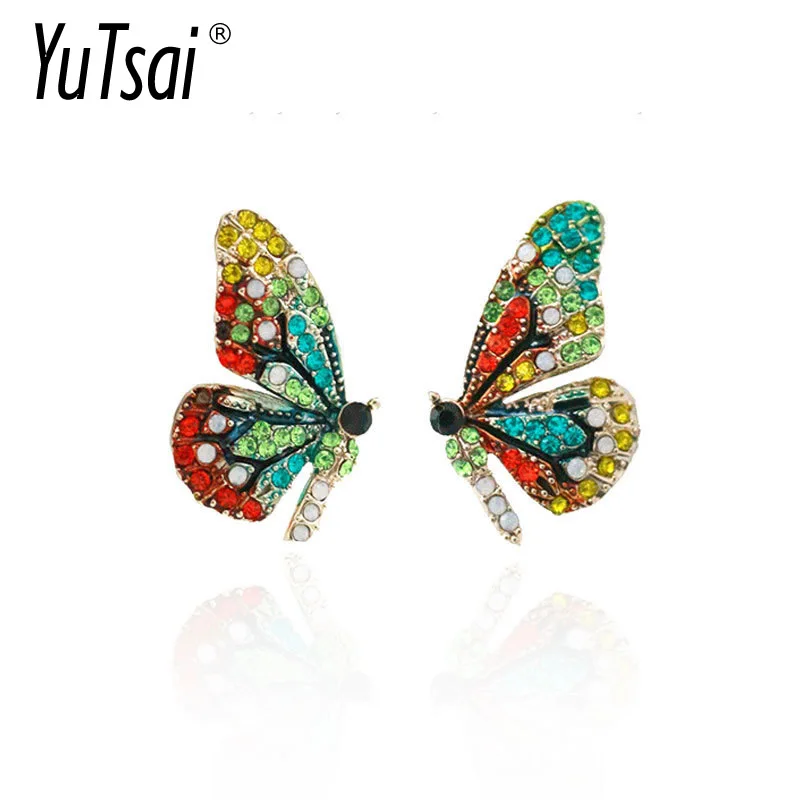 

Модные цветные серьги-бабочки YUTSAI в европейском и американском стиле, инкрустированные стразы, серьги-гвоздики для женщин, ювелирные издел...