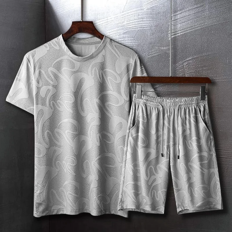 

Men Outfit Set 2022 Men Ice Silk 2 Piece Set Short Sleeve Tracksuit Men Jogging Sports Wear Gym Clothes Training Summer Clothes