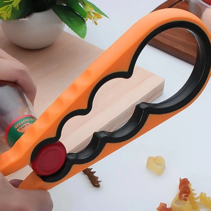 

Многофункциональный 4-в-1 нескользящий консервный нож резиновый пивной Магнитный нож для слабых рук легко захватываемые Кухонные гаджеты