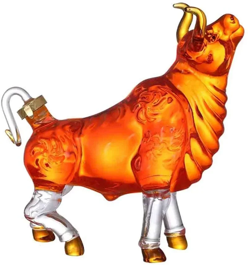 Фото Кувшин для виски в форме быка OX YEAR, стеклянная бутылка для вина в форме животного для домашнего бара, для ликера, шотландского виски, подарок, 1 л, стеклянная посуда №5