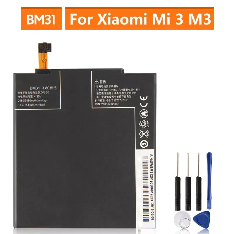 

Battery For Xiaomi Mi 3 M3 Mi3 BM31 Rechargeable Phone Battery 3050mAh