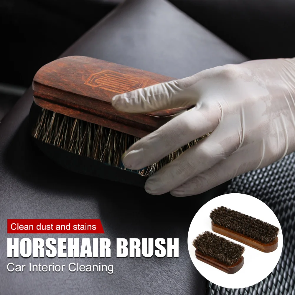 

1PCS Horsehair Leather Textile Cleaning Brush for Car Interior Furniture Apparel Bag Shine Polishing Brush Car Washing Tools