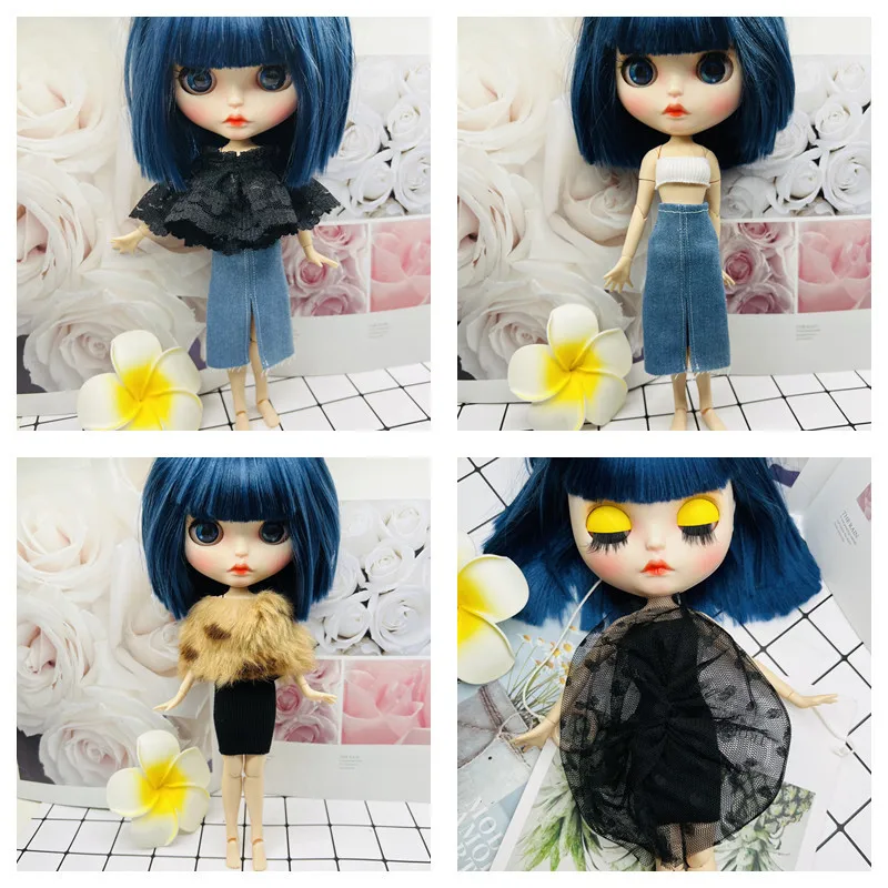 

Blyth doll clothes set black gauze skirt for 1/6 BJD Blyth Doll Clothes leopard shawl for Azone doll accessories