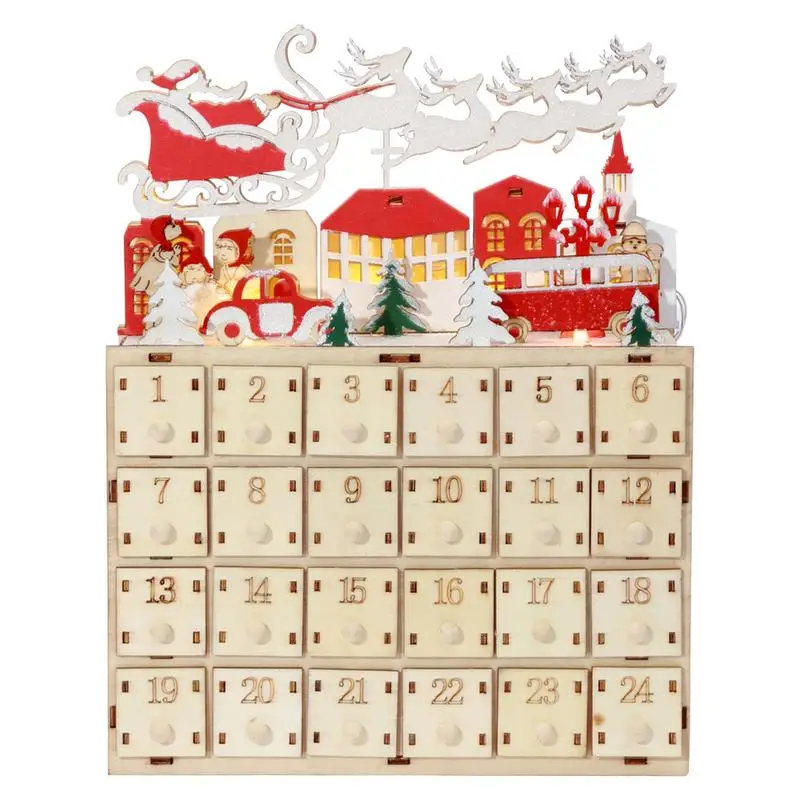 

2023 Advent Calendar Christmas Countdown Christmas Count Down Calendar Ornament With 24 Empty Drawers And LED Light Holiday