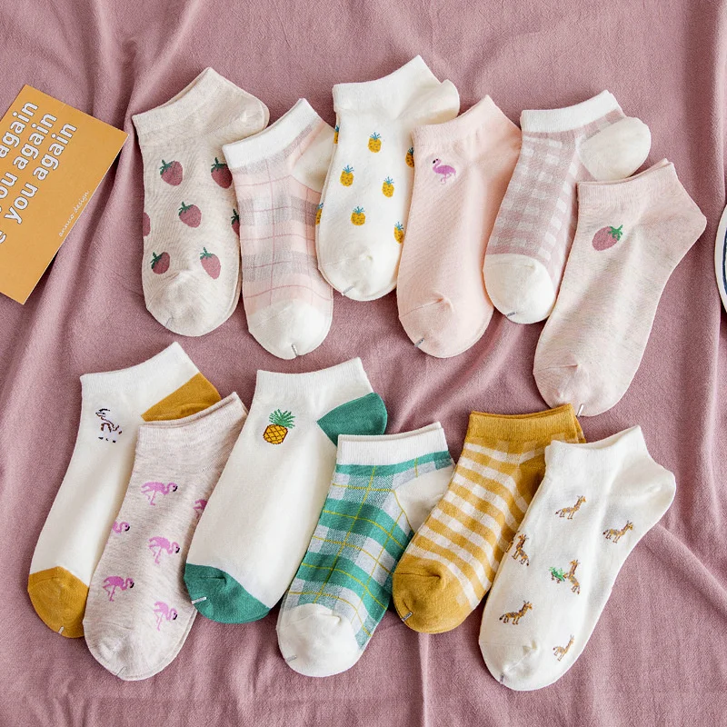 

SP&CITY Summer Thin Women's Socks Kawaii Cartoon Fruit Animals Printting Funny Socks Children's Socks Cotton Clothing For Girl