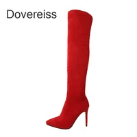 2022 winter woman new fashion sexy red consice shoespointed toe stilettos heels over the knee boots big size 41 42 43 44 45 46