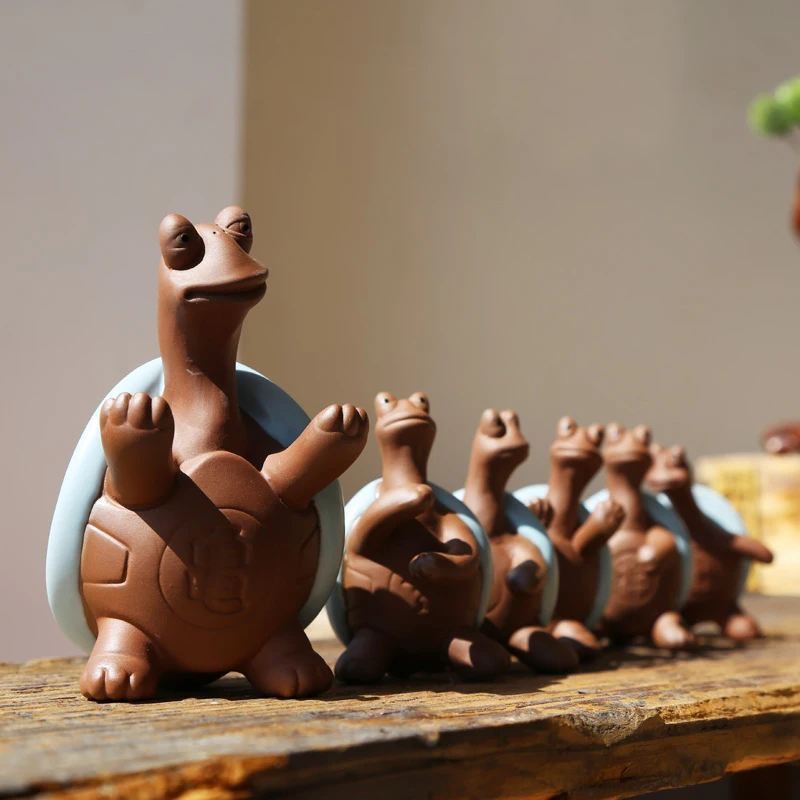 

Purple Clay Turtle Tea Pet Zen Cute Figurines Chinese Gongfu Tea Set Accessories Home Decoration