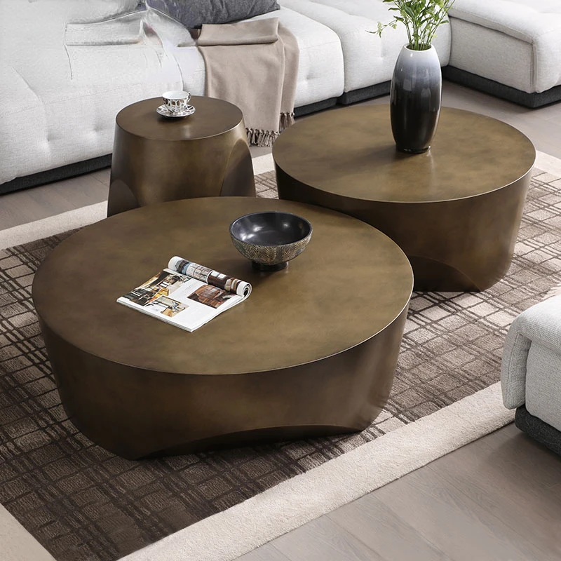 

Modern Light Luxury Coffee Table Italian Simple Metal Stainless Steel Designer Model Retro Living Room Shaped round Tea Table