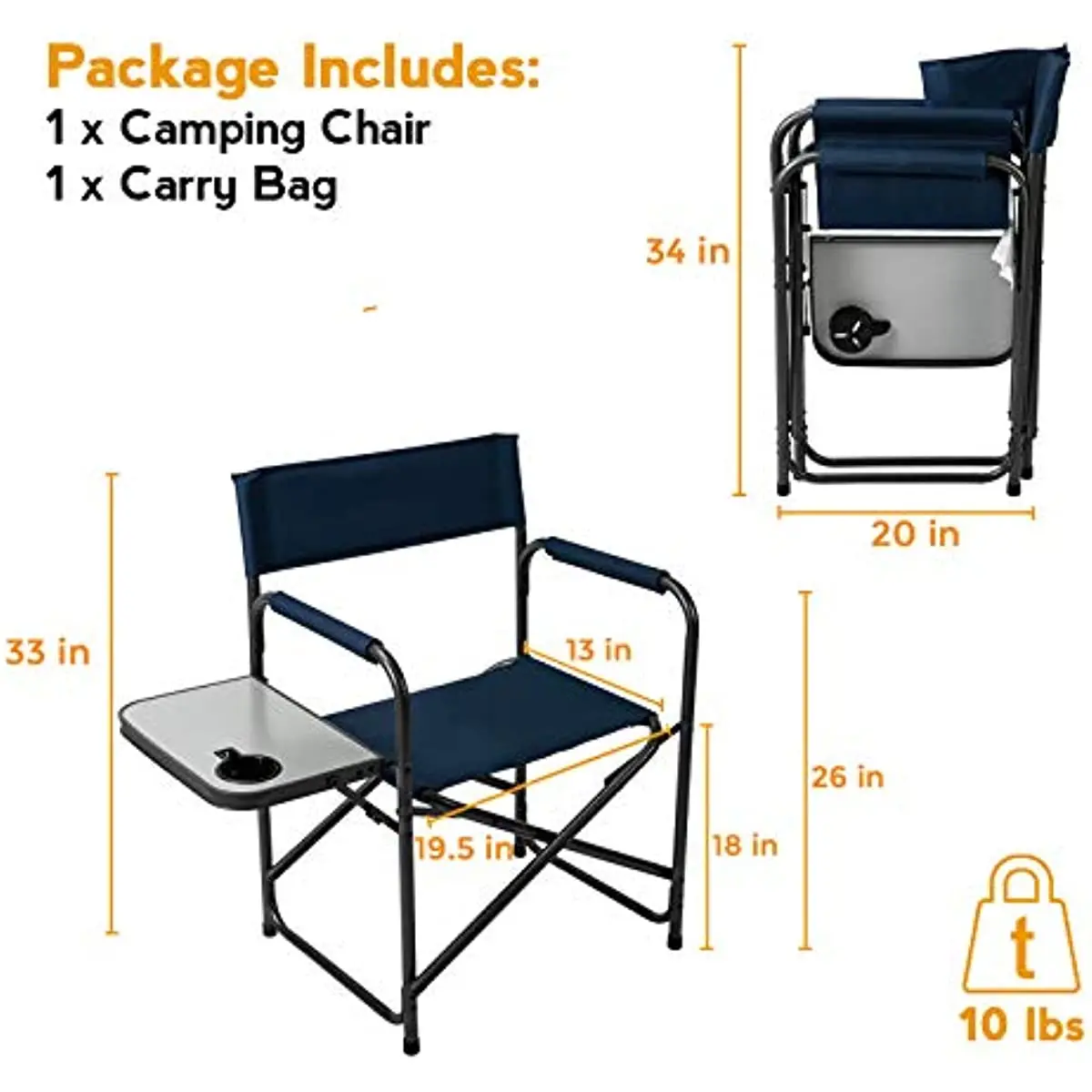 Directors Camp Chair w/ BuiltIn Side Table and Cup Holder outside