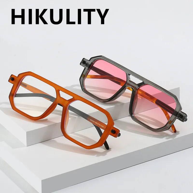 

Vintage Double Beam Square Sunglasses For Men New Fashion Design Print Rivet Sun Glasses Women Clear Eyeglasses Shades Uv400