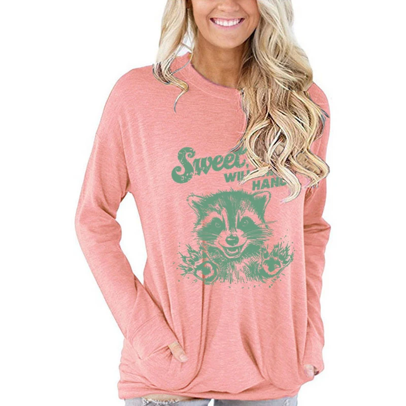 Женская футболка с длинными рукавами Racoon Humor Sweet But Will Throw Hands Повседневные топы