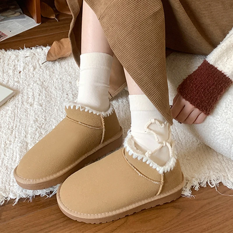

Women Flats Fur Ankle Snow Boots Platform Winter Suede Warm Cotton Shoes Women Short Plush Botas 2024 Casual Walking Shoes Mujer