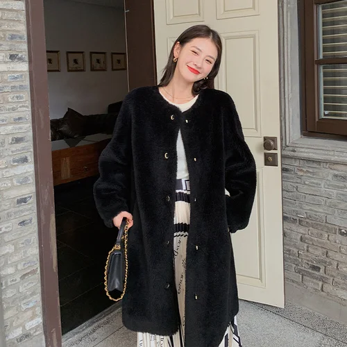 

100% Real Sheep Shearing Elegant Coat Female Winter 2023 Korean Style Wool Jacket Women's Fur Coats Manteau Femme Gxy1211