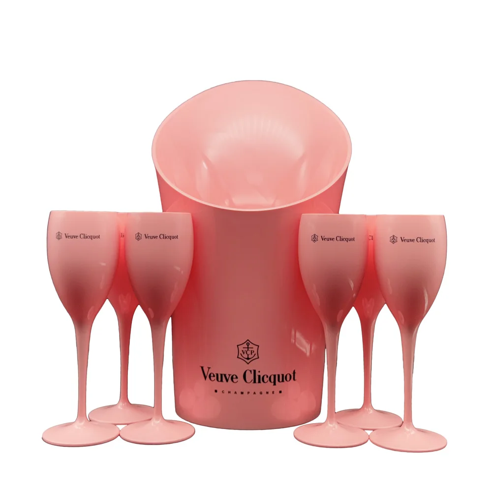 

Acrylic plastic champagne ice bucket plastic champagne flute and glass wine bucket Glass Ice Bucket Set