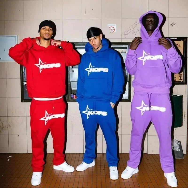 

Men Letter Graphic Printing Sweatshirt Autumn Harajuku Oversize Loose Sweatpants Hoodie Suit Male Y2K Pants Long Sleeve Top Set
