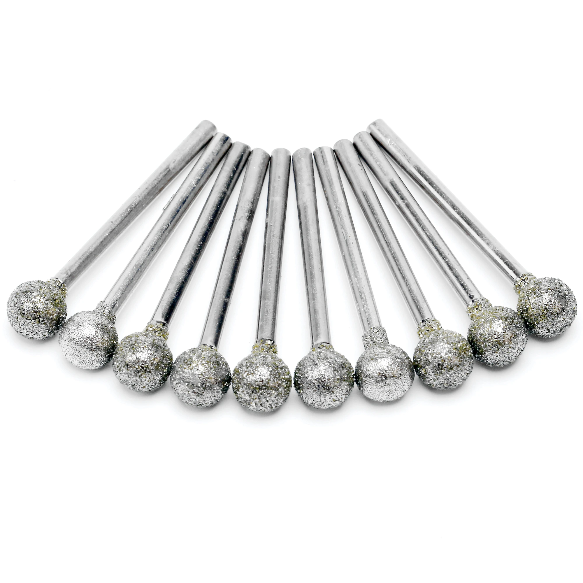 10 шт., 3 мм хвостовик с алмазным покрытием, сферический шар 6-12 мм для ювелирных изделий, камня, стекла, шлифовальная резьба для Dremel