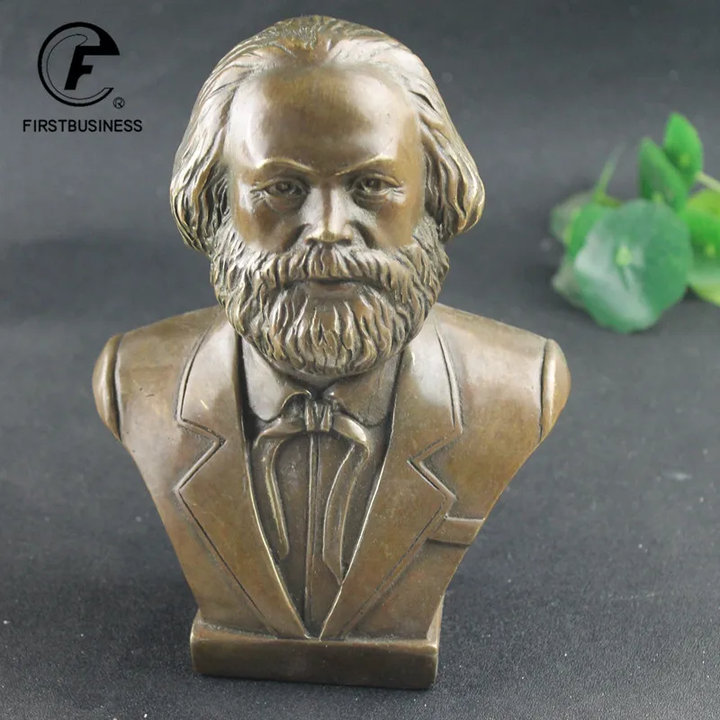 Antique Brass German Great Communist Karl Heinrich Marx Bust Bronze Statue Figurine Retro Copper Desktop Ornament Decor Crafts