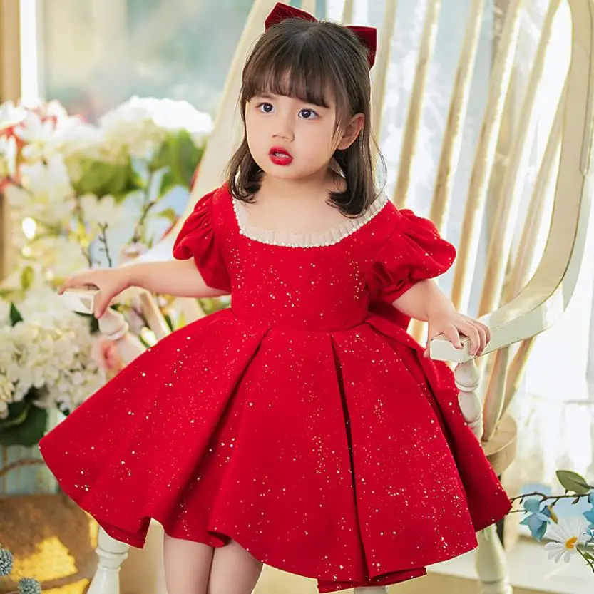 

Высококачественное вечернее платье с цветочным принтом для девочек, с бантом и бисером