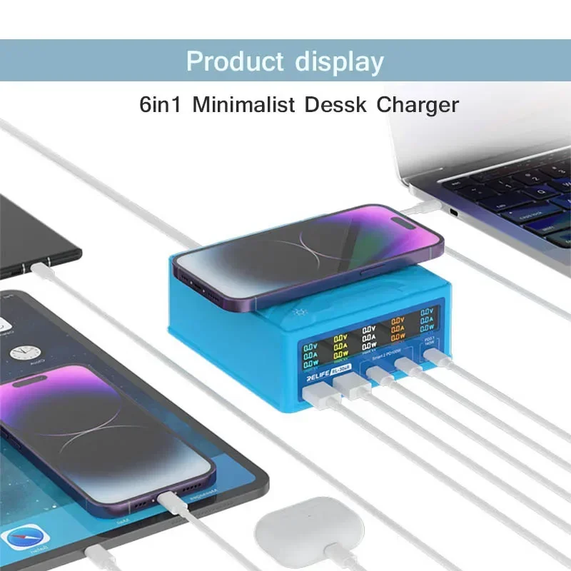 Фото LHRELIFE RL-304R 260 Вт Многопортовое зарядное устройство GaN USB с цифровым дисплеем Lightning Зарядное устройство для всех мобильных телефонов и планшетов Быстрая зарядка №3