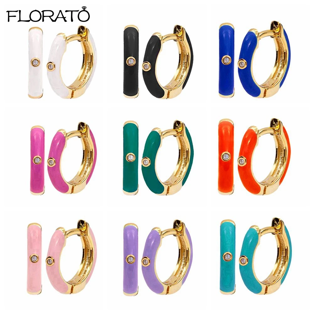 Женские серьги-кольца из серебра 925 пробы с цветной эмалью