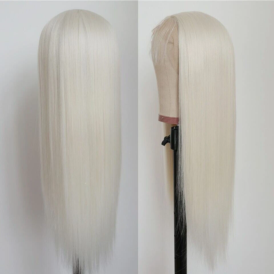 Парики из синтетических волос на сетке спереди для женщин прямые Платиновый