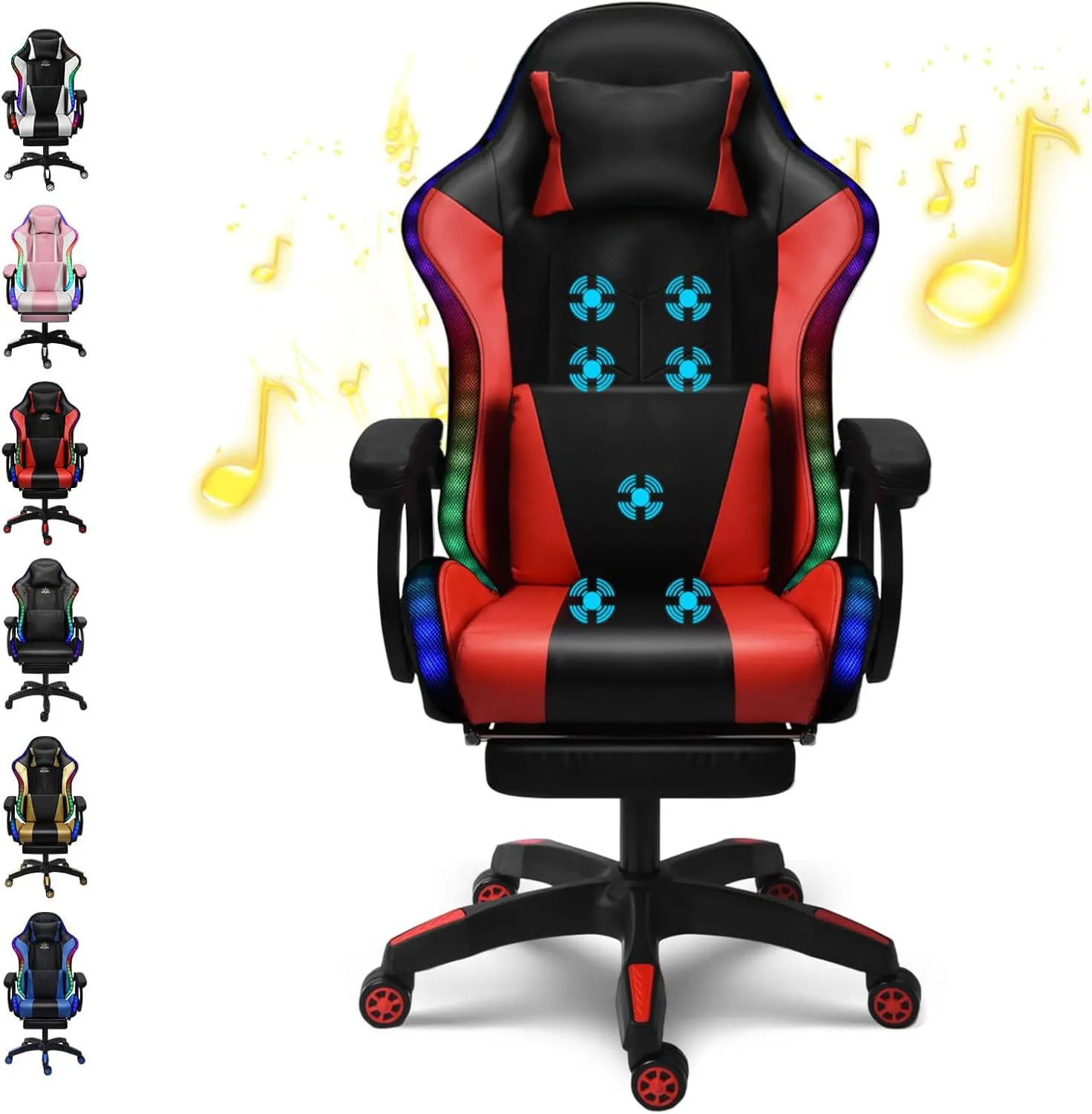 Фото Игровое кресло с динамиками и светодиодной подсветкой RGB. Эргономичное компьютерное игровое кресло с подставкой для ног. Кресло для музыкальных видеоигр. №2