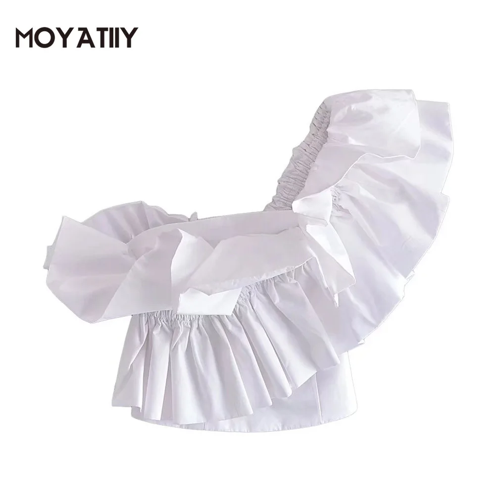 

Женская модная белая блузка MOYATIIY из поплина с оборками, милая Асимметричная рубашка для девушек, Женские топы для танцев и вечеринок с боков...