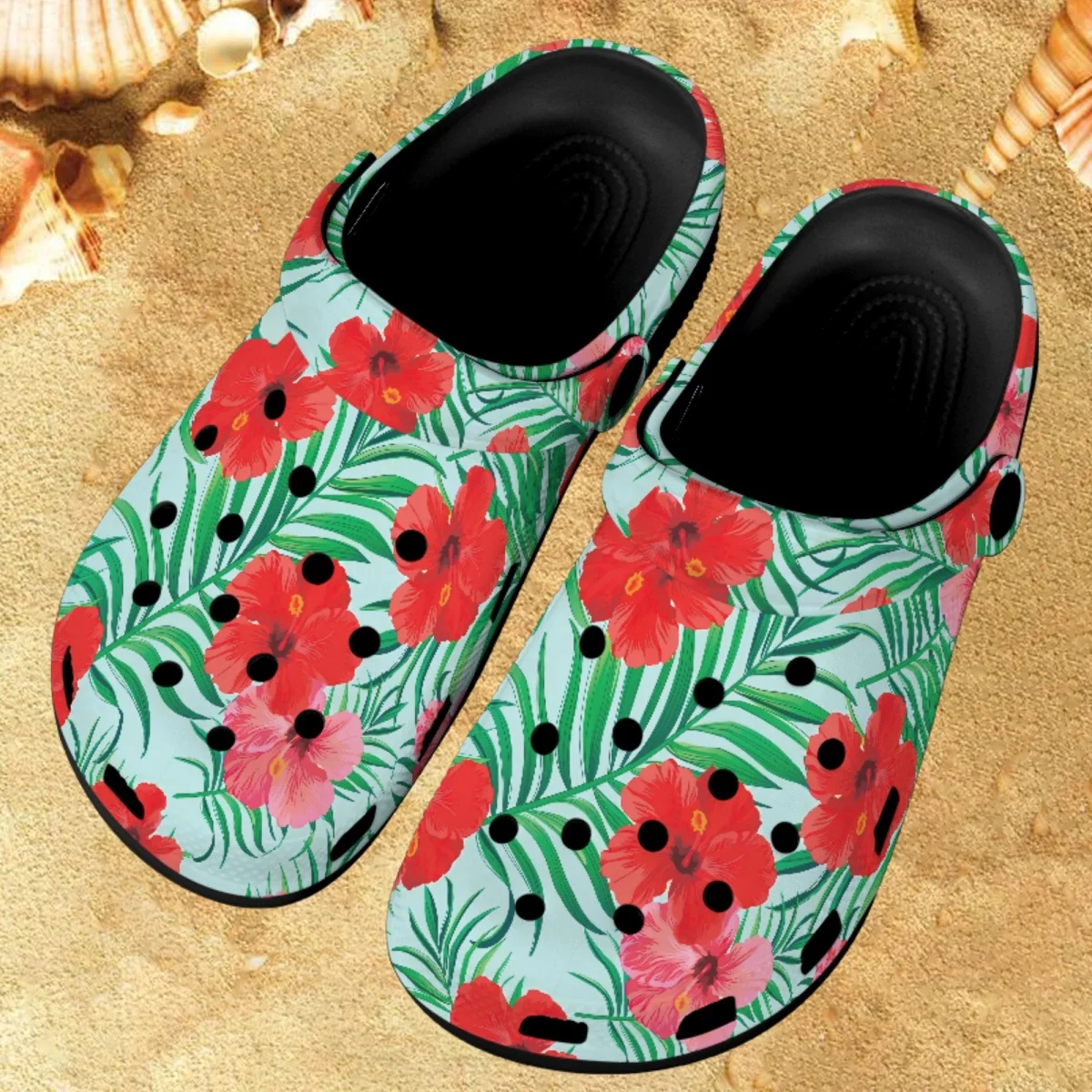 Slippers Women Summer Hawaiian Tropical Hibiscus Design Casual Home Sandals for Female Girls Beach Slides Anti-slip Breathable