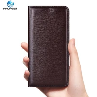 litchi genuine leather case for htc u19e u20 5g luxury flip cover mobile phone case