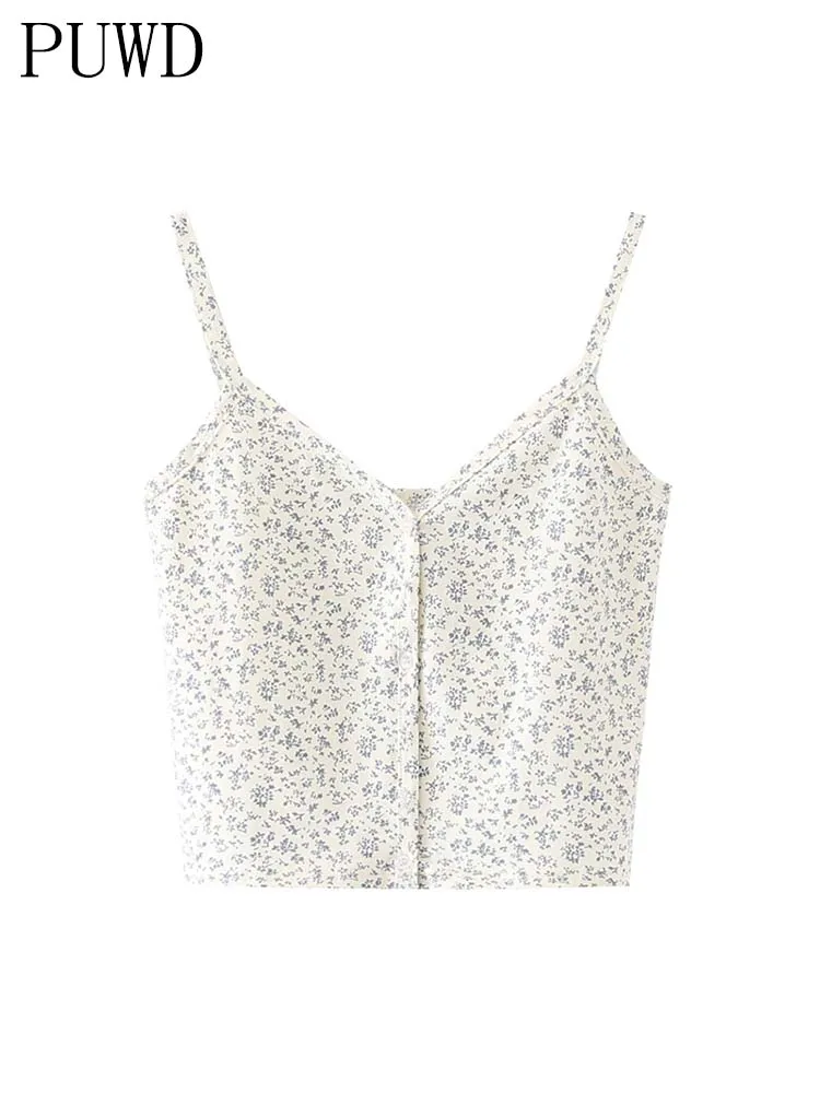 Женский хлопковый топ без рукавов с цветочным принтом