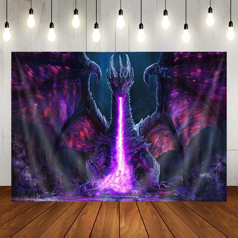 

Fantasy World Tapestry Red Dragon Photography Backdrop Medieval Human War Mythology Themed Decoration Birthday Background Banner