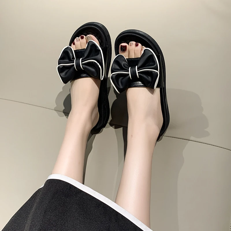 Women's Shoes 2023 Slingbacks Women's Slippers Summer Fashion Solid Color Round Toe Peep Toe Butterfly-knot Women's Slippers