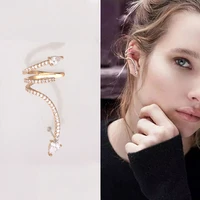 aesthetic rose gold color zircon snake shape ear cuff stainless steel clip earrings jewelry 2021 boucle oreille femme