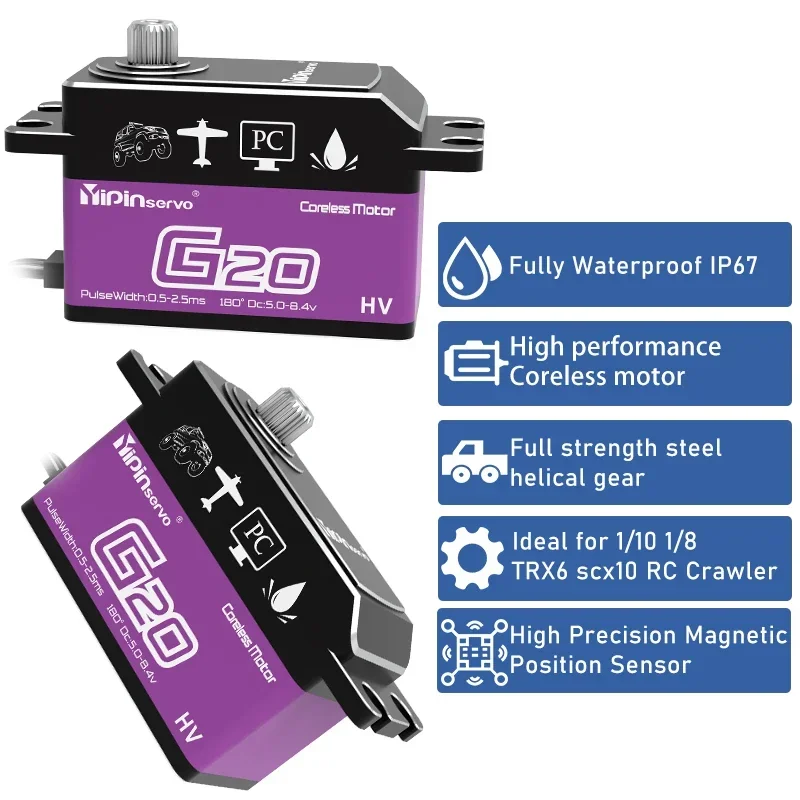 Yipinservo 20 кг Цифровой сервомотор PWM с полным металлическим редуктором большой
