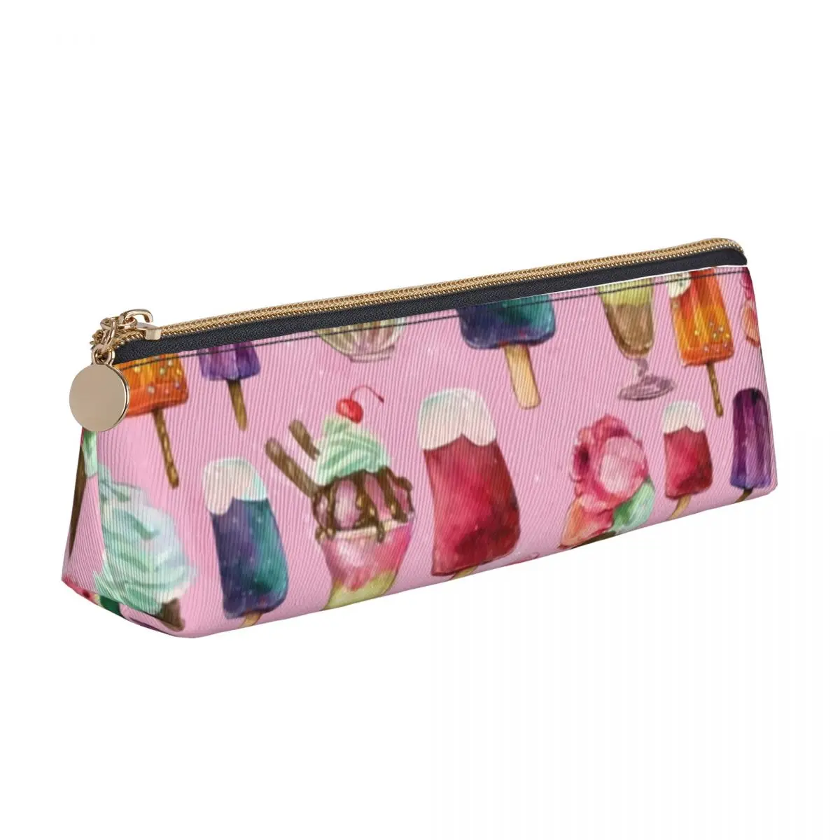 

Sweet Ice Cream Triangle Pencil Case Cartoon Popsicle Retro Zipper Pencil Box Girls Boys College Leather Pen Bags