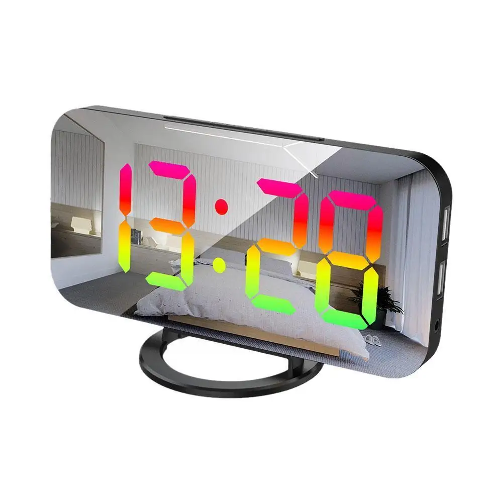 

Маленькие светодиодные зеркальные цифровые будильник с повтором сигнала, 12/24 ч громкие Лучшие настольные часы, будильник для тяжелых сонны...