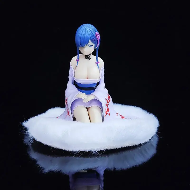 

Japanese Anime 13cm Rem Re:Life In A Different World From Zero Rem Kneeling Position Yukata Kimono PVC Collection Model Toys