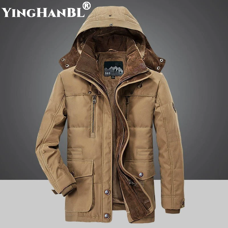 Winter Men Warm Thick Windbreaker Windproof Fleece Jacket Military Coat Hooded Parkas Outerwear Oversized Outdoor Solid Clothing