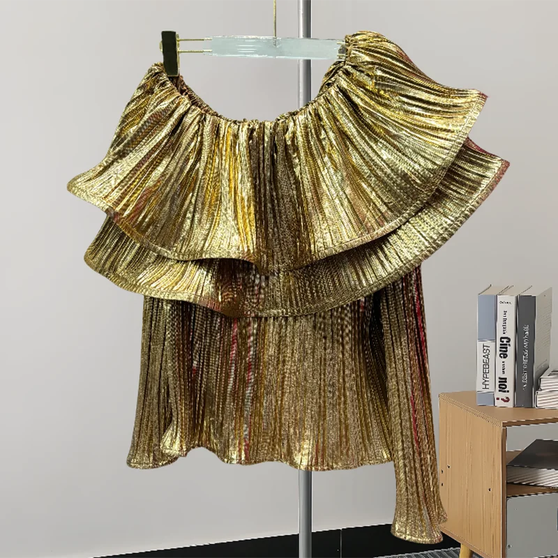 GVUW рубашки с оборками женские модные разрезом на шее пышные рукава однотонный