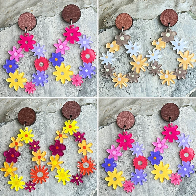 

New Vintage Flower Earrings Water Drop Bohemian Flower Earrings Holiday Hawaiian Style Personalized Earrings Gift