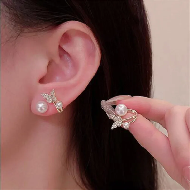 

LETAPI New Fashion Gold Color CZ Stone Butterfly Stud Earrings for Women Simulated Pearl Wedding Jewelry Christmas Gifts