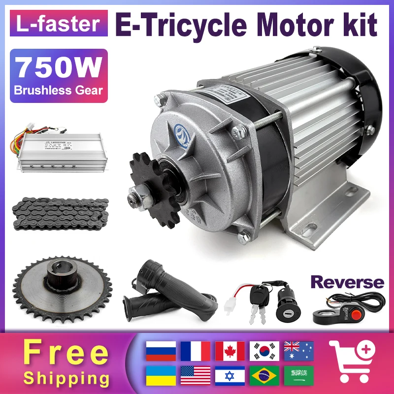 

Fixed Chainwheel Electric Tricycle Motorized Rickshaw Low-speed Brushless 48V 750W DC Motor Conversion kits