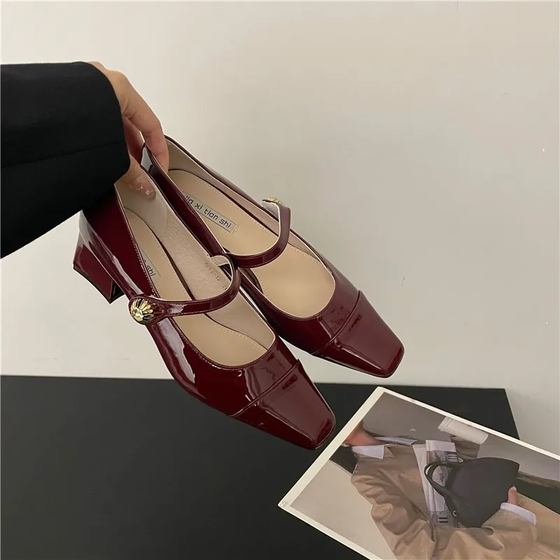 

Женские туфли мэри джейн на среднем каблуке, Новинка лета-весны 2023, брендовые сандалии с квадратным носком, модная женская обувь, классические туфли-лодочки, женские туфли