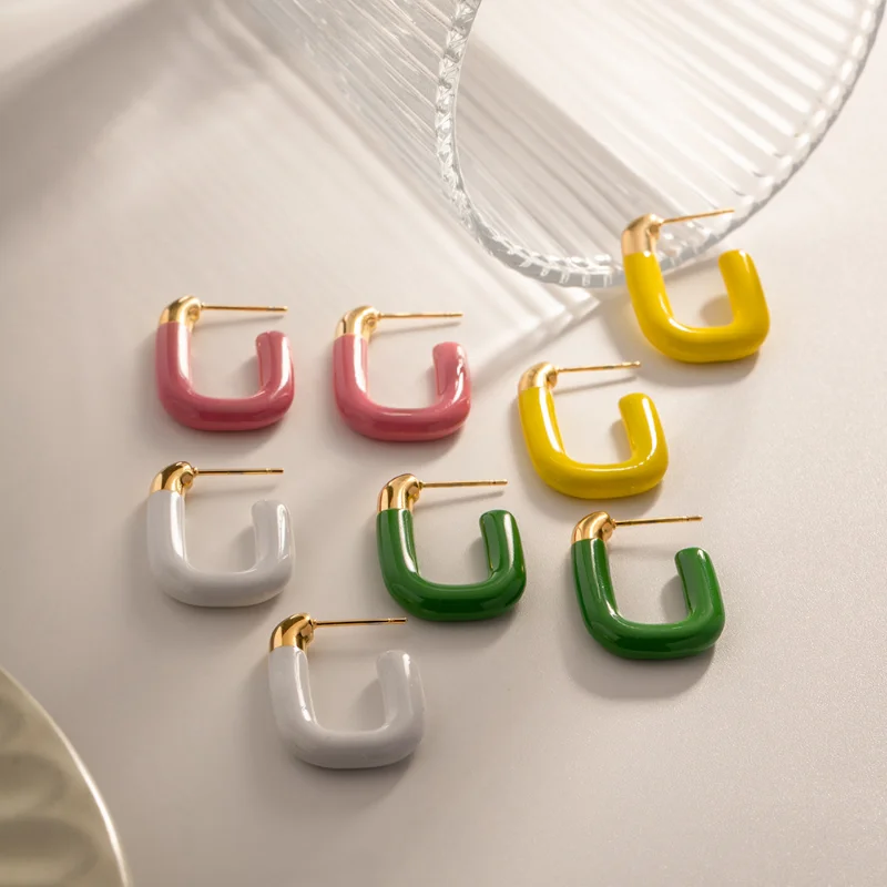 

Minar Minimalist Candy Color Enamel Hoop Earrings for Women Girls 18K Gold Plated Stainless Steel Hollow U Shape Earring Brincos