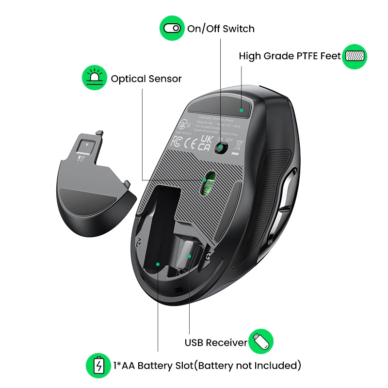 【New-in Sale】UGREEN Mouse Wireless Ergonomic 4000 DPI Silent 6 Buttons For MacBook Tablet Laptop Mice Quiet 2.4G |