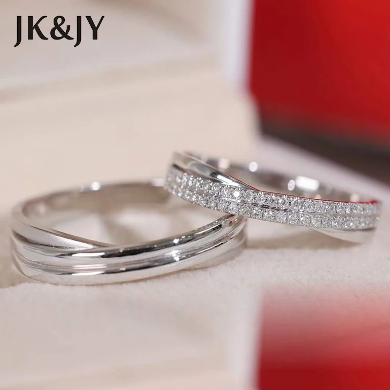 JK&JY 100% 18K White Gold Diamond Couple Stripe Wedding Ring Set Fashion Fine Jewelry Factory Direct Wholesale