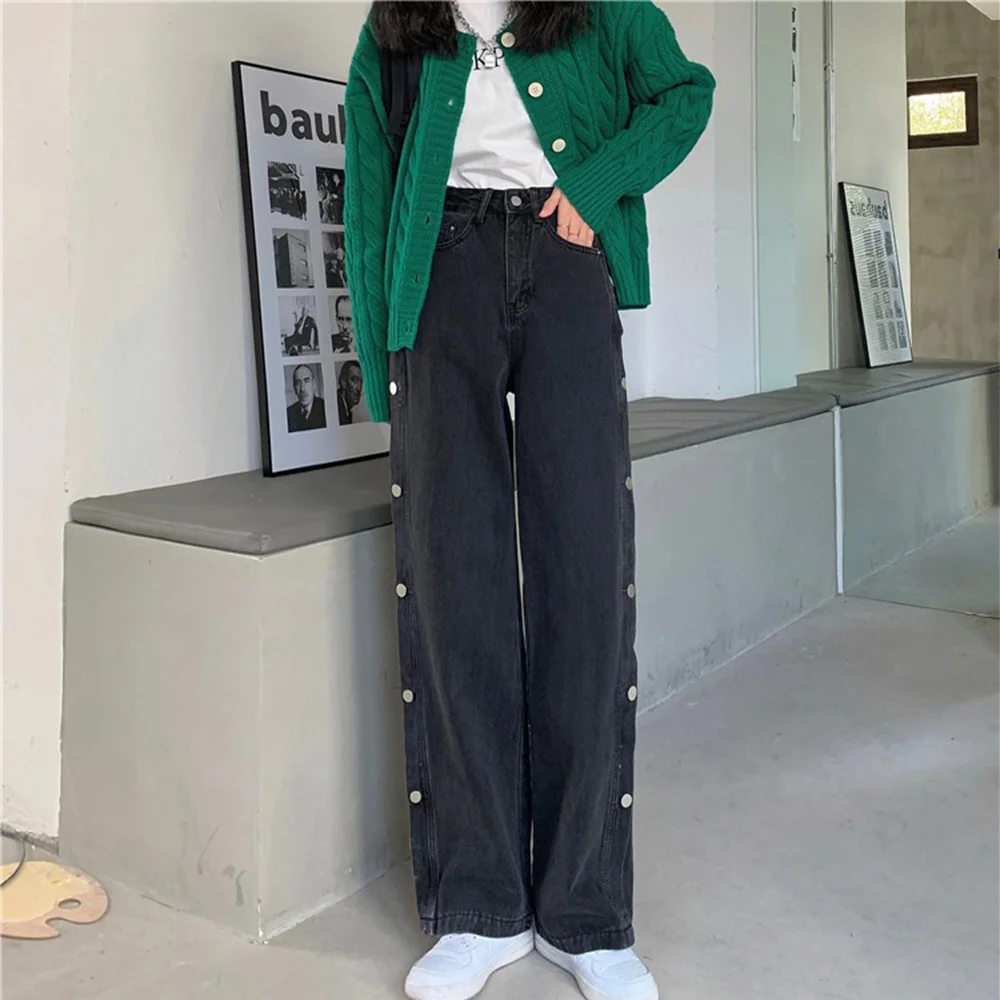 New In Vintage Y2K Black Jeans Gothic Pants High Waist Thin Straight Tube Small Breasted Wide Leg Pants Jeans Women'S Trousers