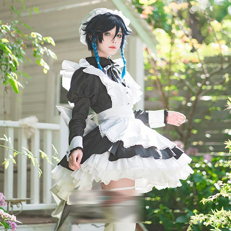 Костюм горничной Venti для косплея геншина ударопрочный белый и черный женский