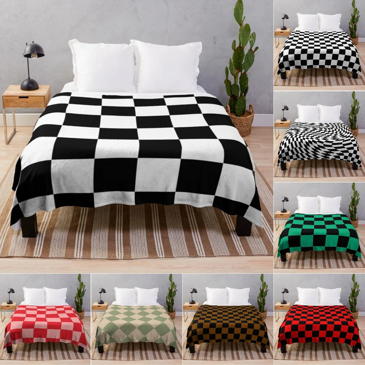 

Flannel Fleece Bed Blanket Lightweight Cozy Throw Blanket for Couch Sofa Bedroom,Geometric Simple Black and White Checkered Flag